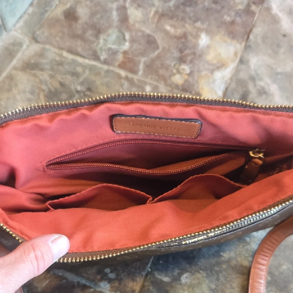 Adrienne Vittadini Brown Logo Messenger Bag